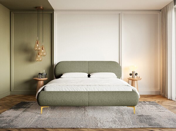 Pat matrimonial 160 cm Octave 160B (cu somieră) (măslin + auriu). Promo -20%. 1099993