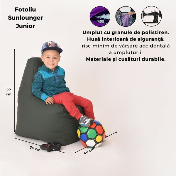 Fotoliu tip Scaun Sunlounger Junior, Material Piele ecologica - Dark Grey