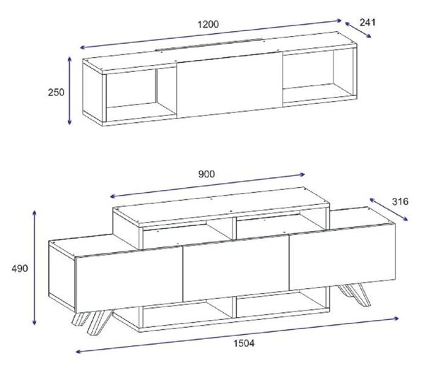 Mobilier living 505CRL1919, gri antracit, PAL melaminat, 2 piese