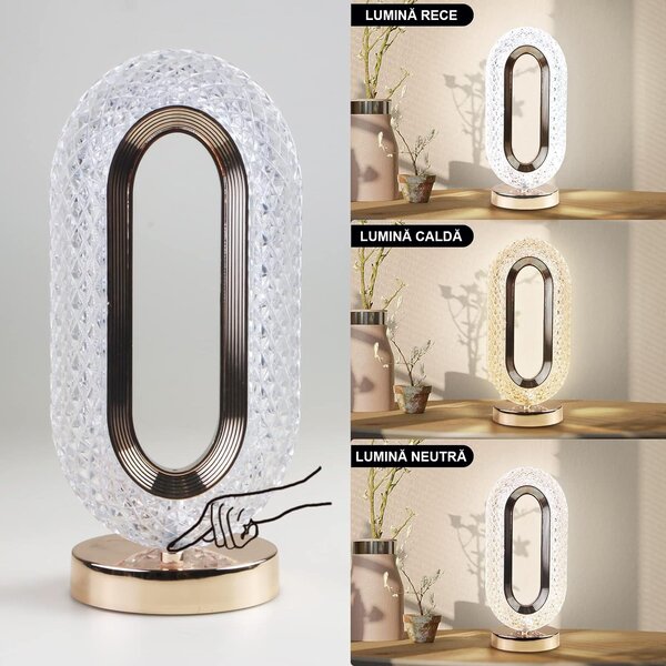 Lampa de masa, cu touch, incarcare USB, Crystal