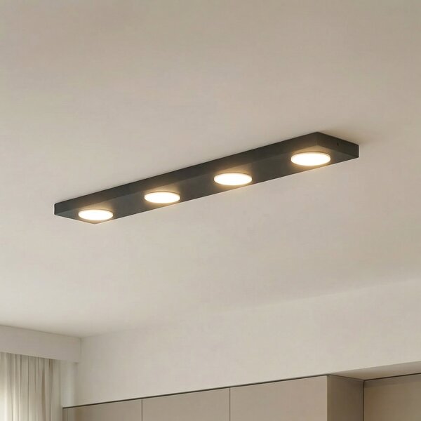 SIGMA Plafonieră Hero, negru, 4 becuri, 75 x 12 cm, metal, GX53, reglabil, Negru, Hol, Metal, Modern, Plafon unghiular direct
