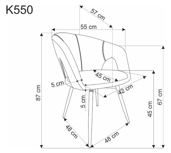 Scaun rotativ K550, gri/negru, stofa clasica/metal, 57x57x78 cm