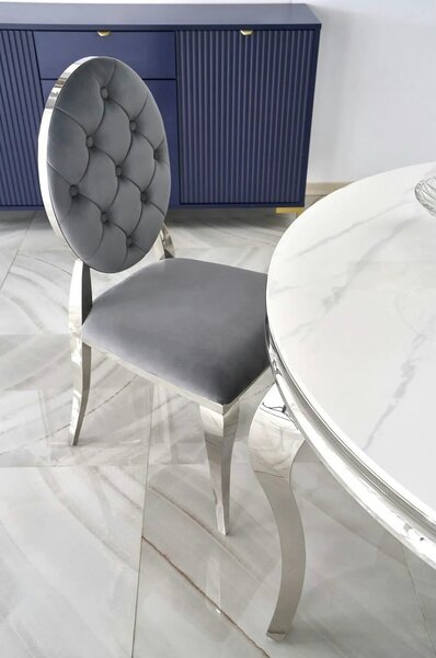 Scaun cromat K555, gri/argintiu, stofa catifelata/metal, 48x52x96 cm