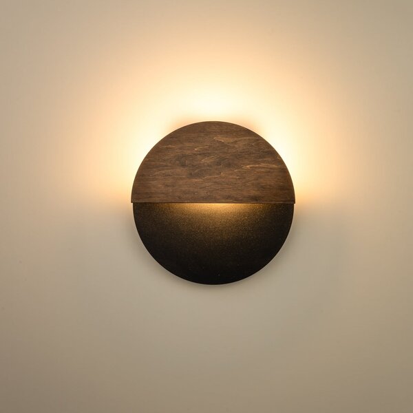 SIGMA Aplică LED Luna S, negru/wenge, oțel, lemn, 3.000 K, Negru, Camera de zi / sufragerie, Metal, Modern