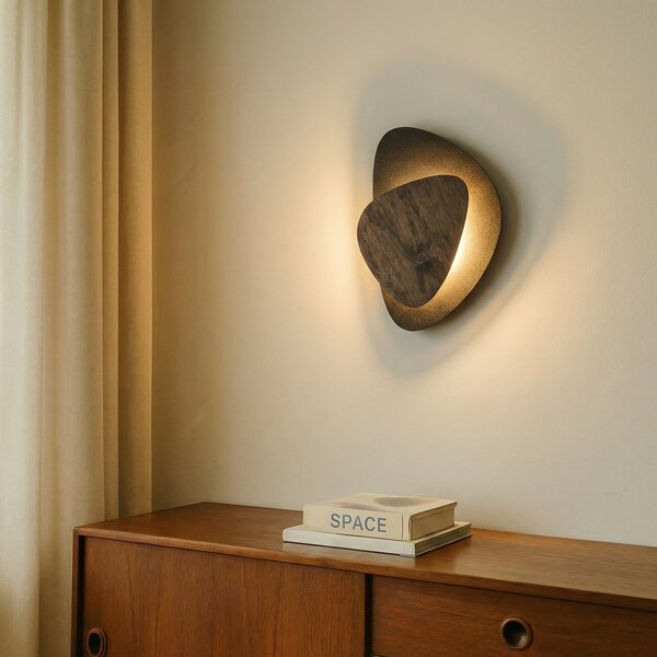SIGMA Aplică de perete LED Pedra, negru/wenge, oțel, lemn, 3.000 K, Negru, Camera de zi / sufragerie, Metal, Modern