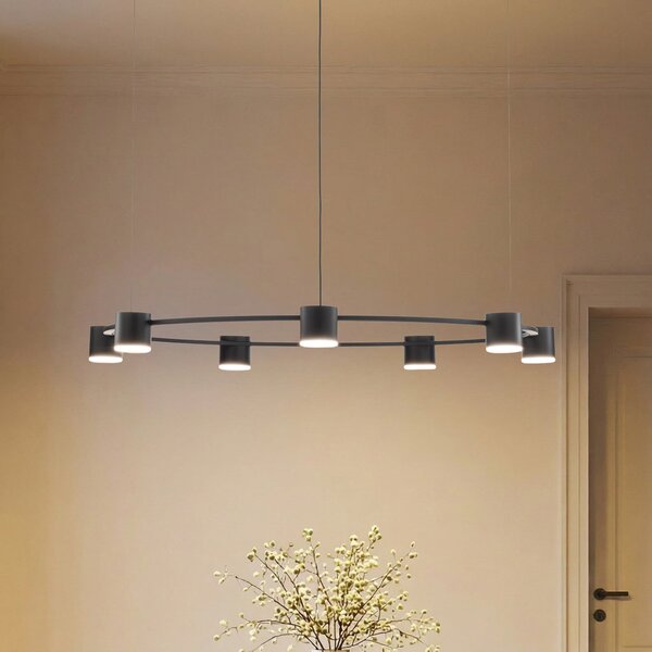 SIGMA Lampă suspendată Kodo, 7 becuri, negru, oțel, GX53, reglabil, Negru, Camera de zi / sufragerie, Metal, Modern