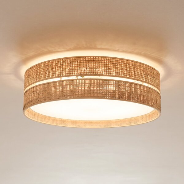 TK Lighting Plafonieră Calma, bej, rafia, Ø 60 cm, E27, reglabil, Bej, Camera de zi / sufragerie, Altele