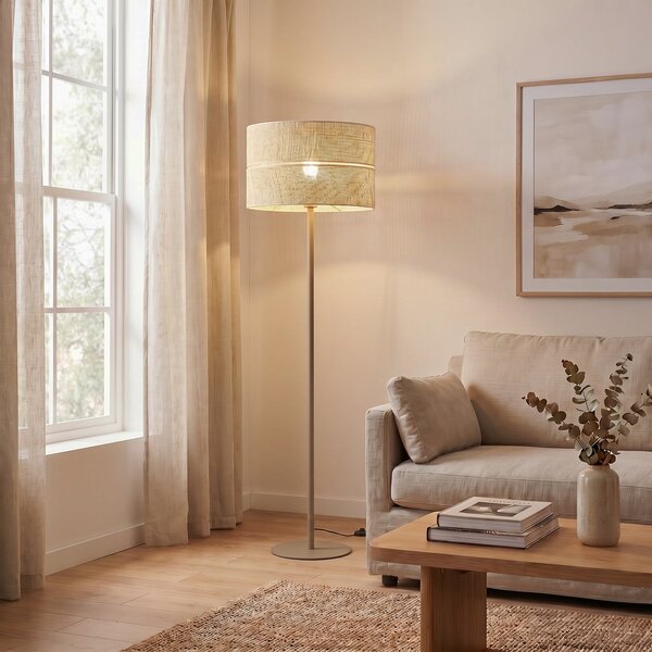 TK Lighting Lampadar Calma, bej, rafia, înălțime 159 cm, E27, Bej, Camera de zi / sufragerie, Altele