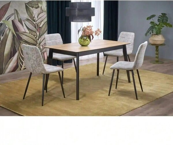 Masa extensibila GULIAN, stejar/negru, PAL laminat/lemn, 140/180x90x76