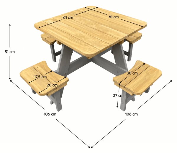 KONDELA Set mobilier de grădină pentru copii, realizat din lemn, maro / gri, PIKIO