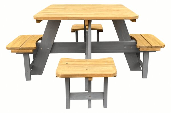 KONDELA Set mobilier de grădină pentru copii, realizat din lemn, maro / gri, PIKIO