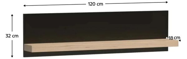 Polita CALI C9, stejar artisan/negru, PAL laminat, 120x18x32 cm