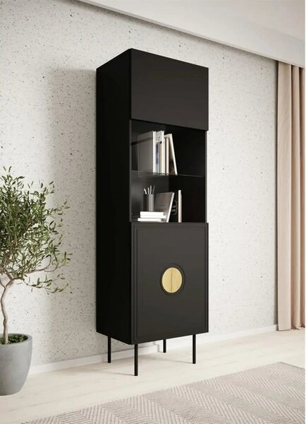 Vitrina PALAZZO, negru, PAL laminat/sticla, 60x42x190 cm