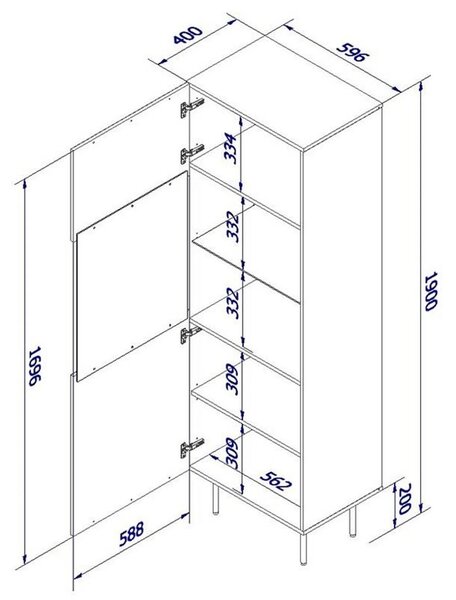 Vitrina PALAZZO, negru, PAL laminat/sticla, 60x42x190 cm