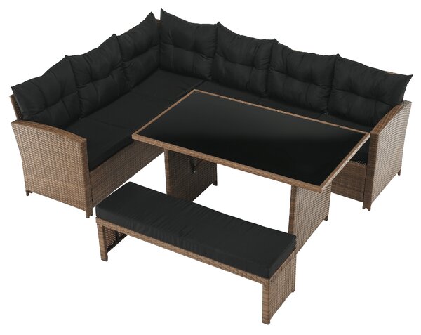 KONDELA Set de grădină din ratan, maro deschis / negru, MADUL