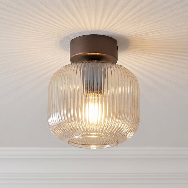 TK Lighting Plafonieră Salvia, maro/cognac, sticlă, Ø 15 cm, E14, reglabil, Maro / Rugină, Camera de zi / sufragerie, Sticlă