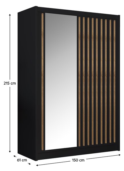 KONDELA Dulap cu uşi glisante, negru / stejar craft, 150x215 cm, LADDER