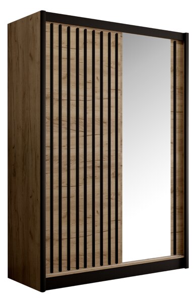 KONDELA Dulap cu uşi glisante, negru / stejar craft, 150x215 cm, LADDER