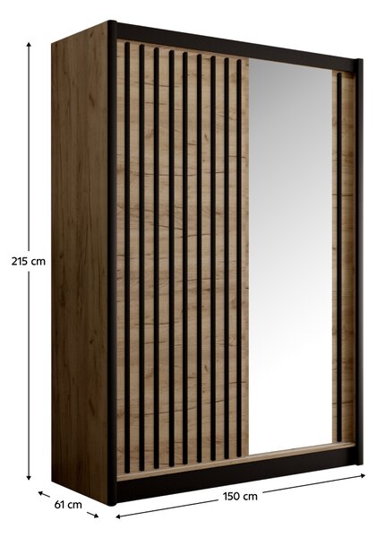 KONDELA Dulap cu uşi glisante, stejar craft/negru, 150x215 cm, LADDER