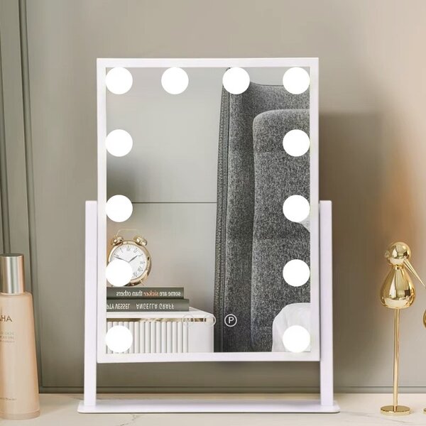Oglindă de machiaj Hollywood cu LED-uri și comenzi tactile – 30 x 40 cm