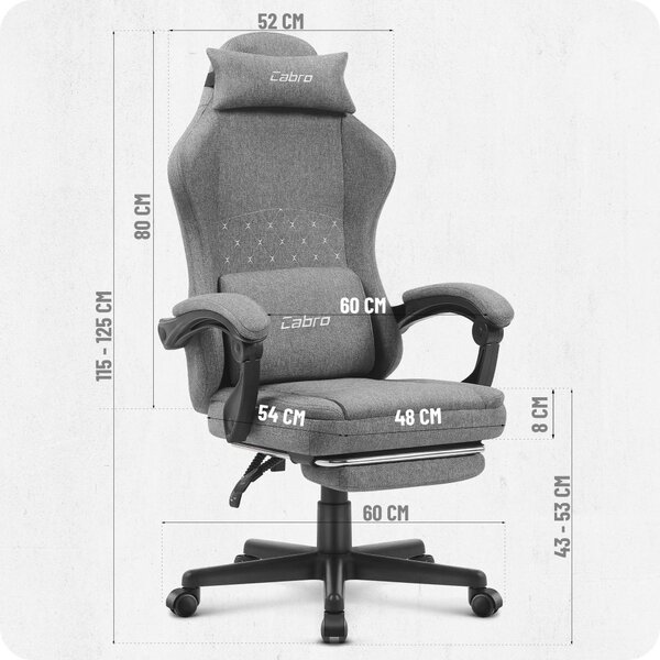CABRO C503 scaun de gaming de design cu suport pentru picioare, până la 150 kg, gri