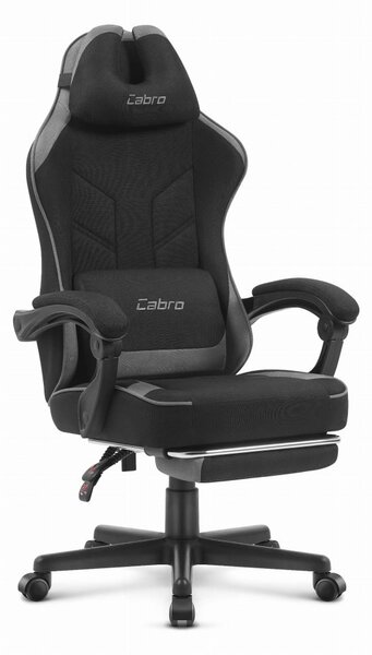 CABRO C504 scaun de gaming cu tapițerie din țesătură și suport pentru picioare, suportă până la 150 kg, negru și gri