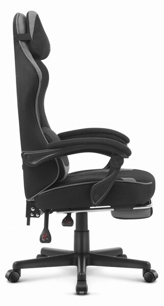 CABRO C504 scaun de gaming cu tapițerie din țesătură și suport pentru picioare, suportă până la 150 kg, negru și gri