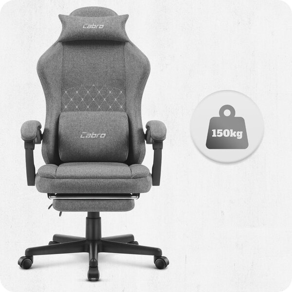 CABRO C503 scaun de gaming de design cu suport pentru picioare, până la 150 kg, gri
