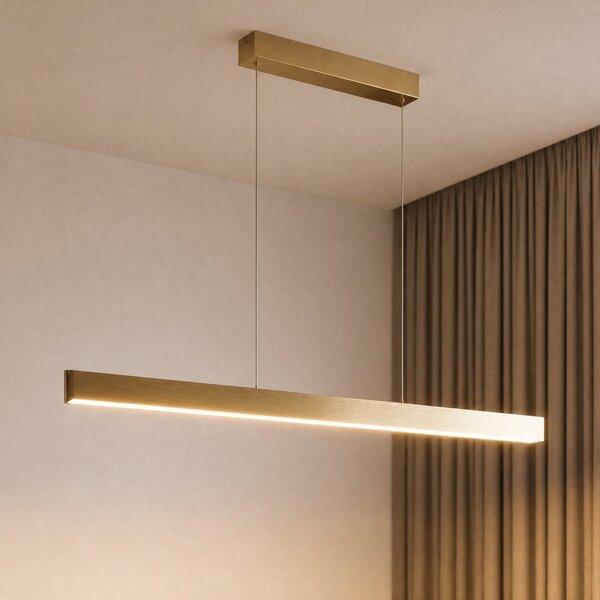 Lucande Lampă suspendată LED Mylosh, auriu, 150 cm, CCT, dimabil, reglabil, Auriu / Alamă, Camera de zi / sufragerie, Aluminiu, Modern