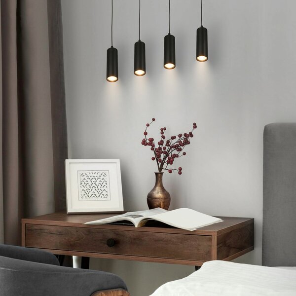 Briloner Lampă suspendată Ida, negru, cu 4 becuri, lungime 76 cm, GU10, reglabil, Negru, Bucătărie, Metal, Modern