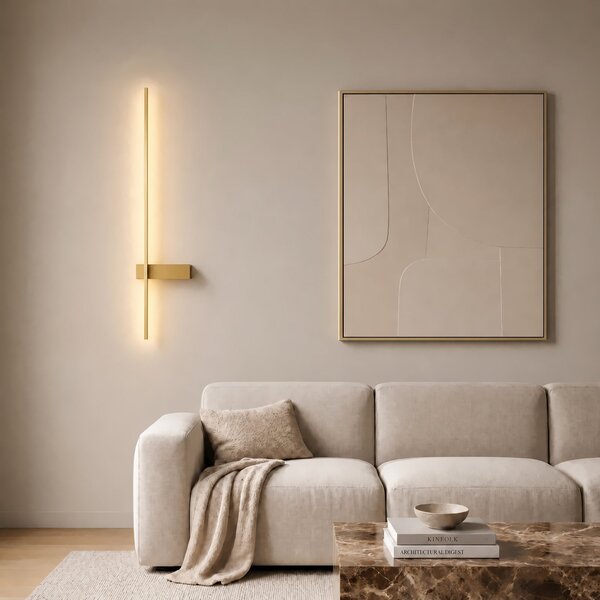 Lampă de perete Lindby, Natsumi, Auriu / Alamă, Camera de zi, Aluminiu, Modern