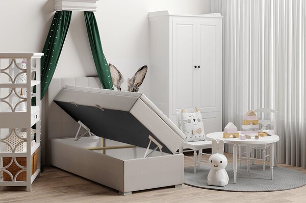 KONDELA Pat boxspring, pat de o persoană, bej, 90x200, stânga, BRED