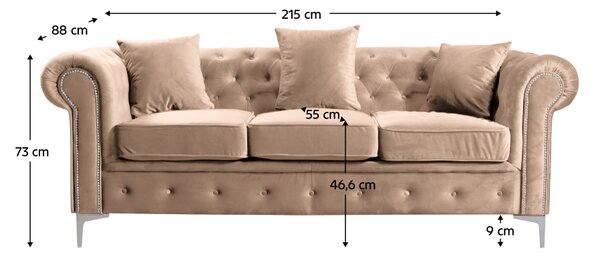 KONDELA Canapea de lux 3 locuri, maro deschis, stofă maro deschis Velvet, ROMANO