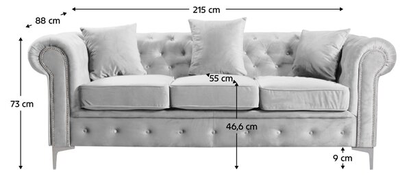 KONDELA Canapea extensibilă de lux 3 locuri, stofă gri deschis Velvet, ROMANO