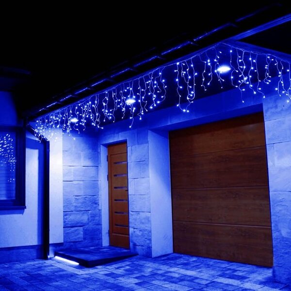 Instalatie luminoasa Craciun 300 leduri cu telecomanda , 12 m, 8 functii, exterior/interior, tip perdea de turturi albastru
