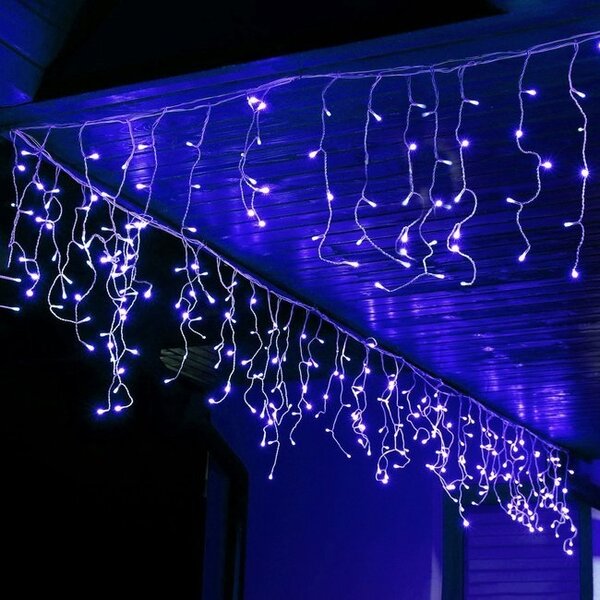 Instalatie luminoasa Craciun 300 leduri cu telecomanda , 12 m, 8 functii, exterior/interior, tip perdea de turturi albastru