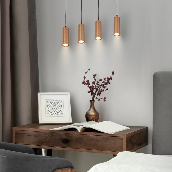 Briloner Lampă suspendată Ida, maro, cu 4 becuri, lungime 76 cm, GU10, reglabil, Maro / Rugină, Bucătărie, Metal, Modern