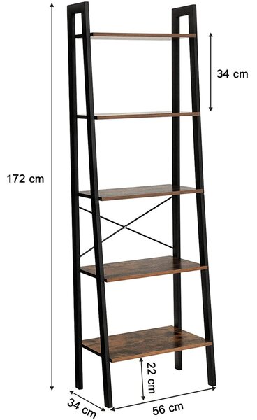 Biblioteca TAYLOR 5 rafturi 172x56 cm, rustic maro