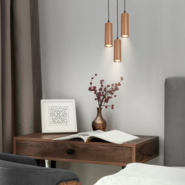 Briloner Lampa suspendată Ida, maro, cu 3 becuri, Ø 20 cm, GU10, reglabil, Maro / Rugină, Bucătărie, Metal, Modern