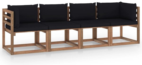 Canapea de grădină din paleți 4 locuri cu perne lemn pin tratat