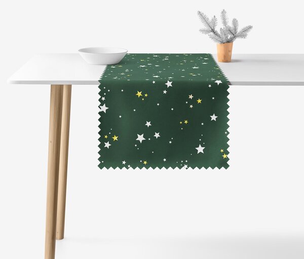 Goldea napron de masă de crăciun impermeabil - steluțe pe verde 20x120 cm