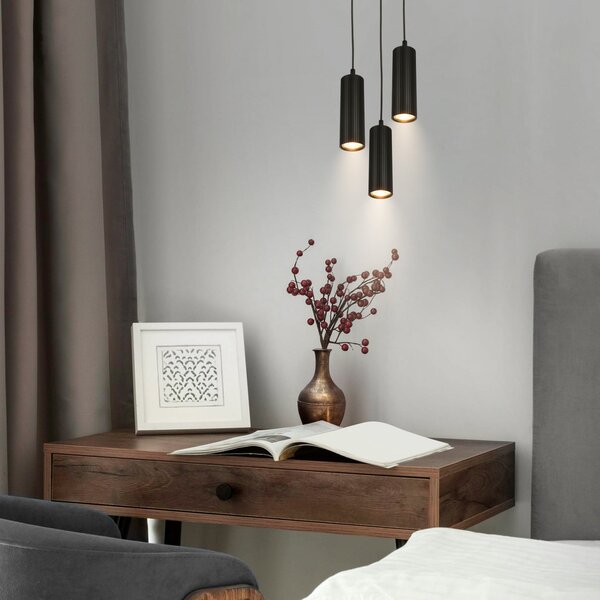 Briloner Lampă suspendată Ida, negru, cu 3 becuri, Ø 20 cm, GU10, reglabil, Negru, Bucătărie, Metal, Modern