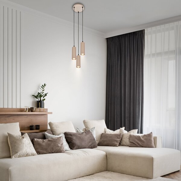 Briloner Lampa suspendată Ida, bej, cu 3 becuri, Ø 20 cm, GU10, reglabil, Bej, Bucătărie, Metal, Modern