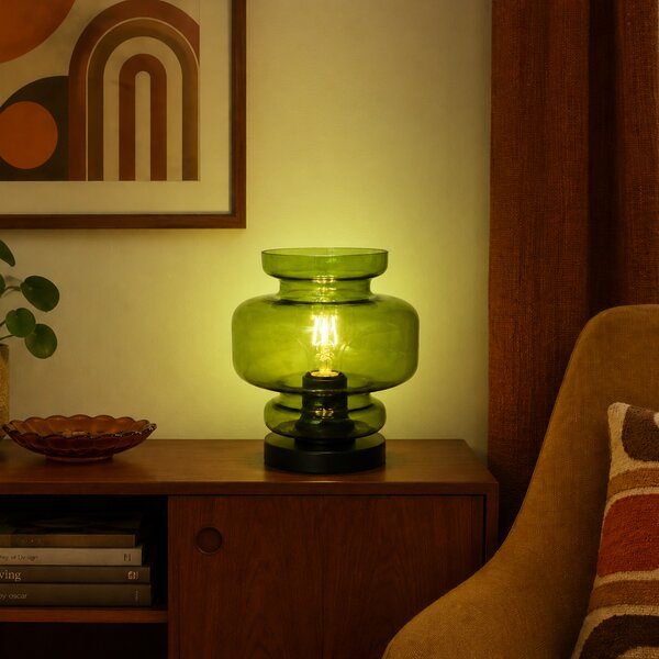 Lampă de masă retro neagră cu sticlă verde - Denise
