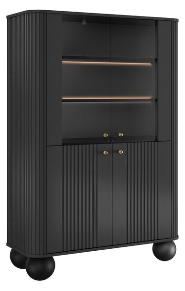 Vitrină cu patru uși Vesper 103 cm - negru / mânere aurii / picioare rotunde