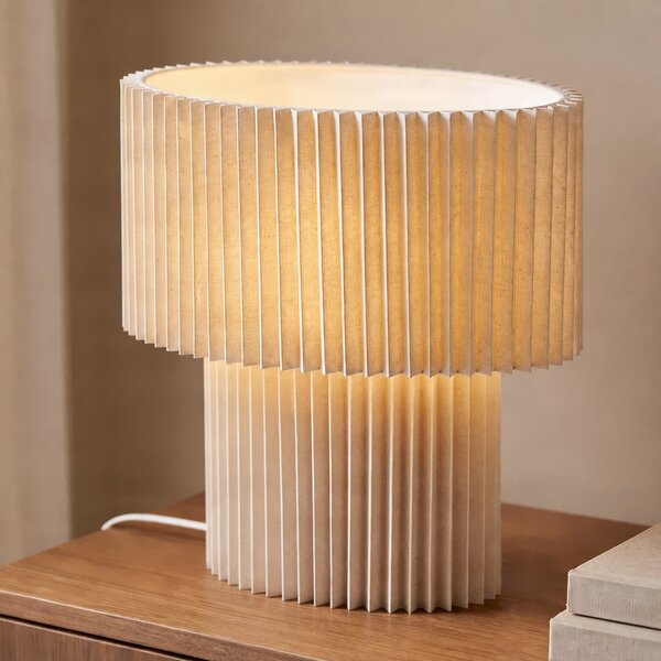 Lindby Lampa de masă Tazia, natur/alb, pânză, înălțime 38 cm, Bej, Camera de zi / sufragerie, Țesătură / Textil