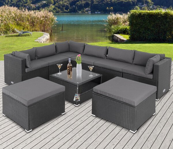 Deuba Set rattan de gradina XXL - perne negre/antracit