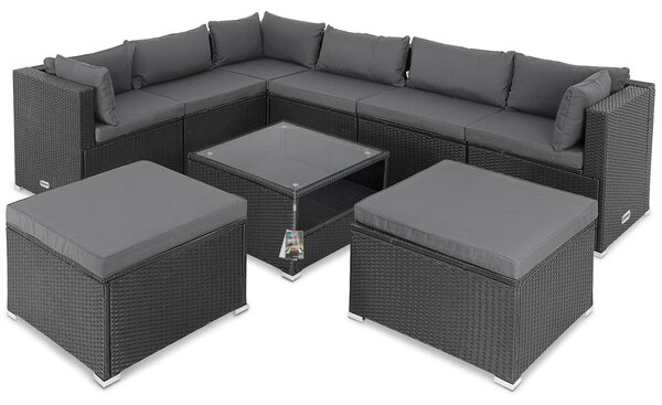 Deuba Set rattan de gradina XXL - perne negre/antracit