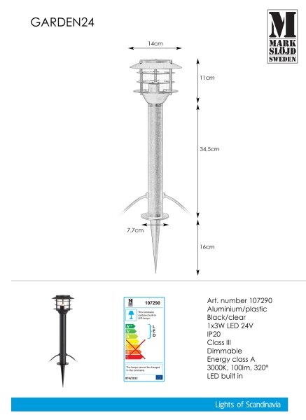 Lampă LED de exterior Markslöjd 107290 GARDEN 24 LED/3W/24V 45 cm IP44 negru