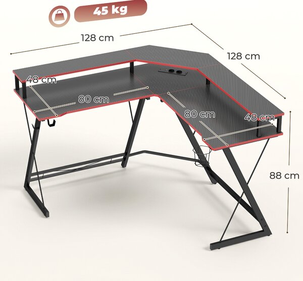 HOMCOM Birou în L cu Prize, 128 cm cu Suport Monitor | Aosom Romania